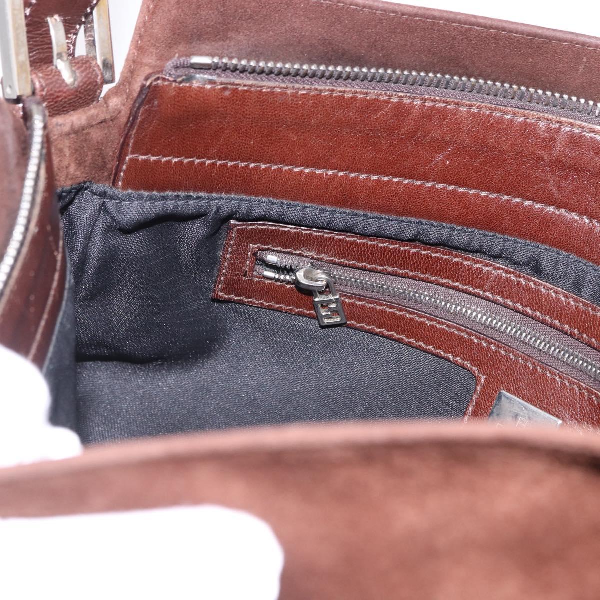 FENDI Mamma Baguette Shoulder Bag Suede Brown Silver Auth 195797V