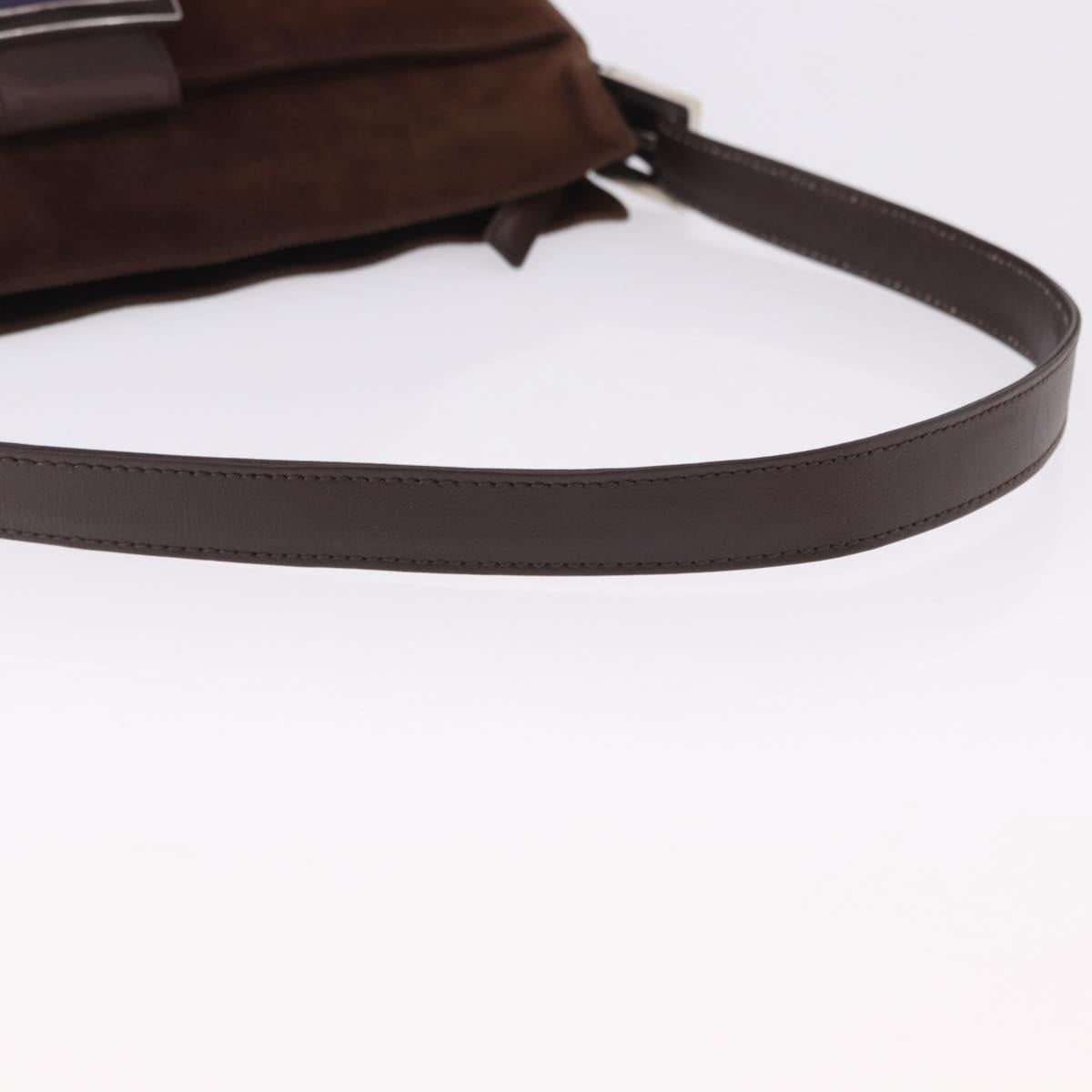 FENDI Mamma Baguette Shoulder Bag Suede Brown Silver Auth 195797V