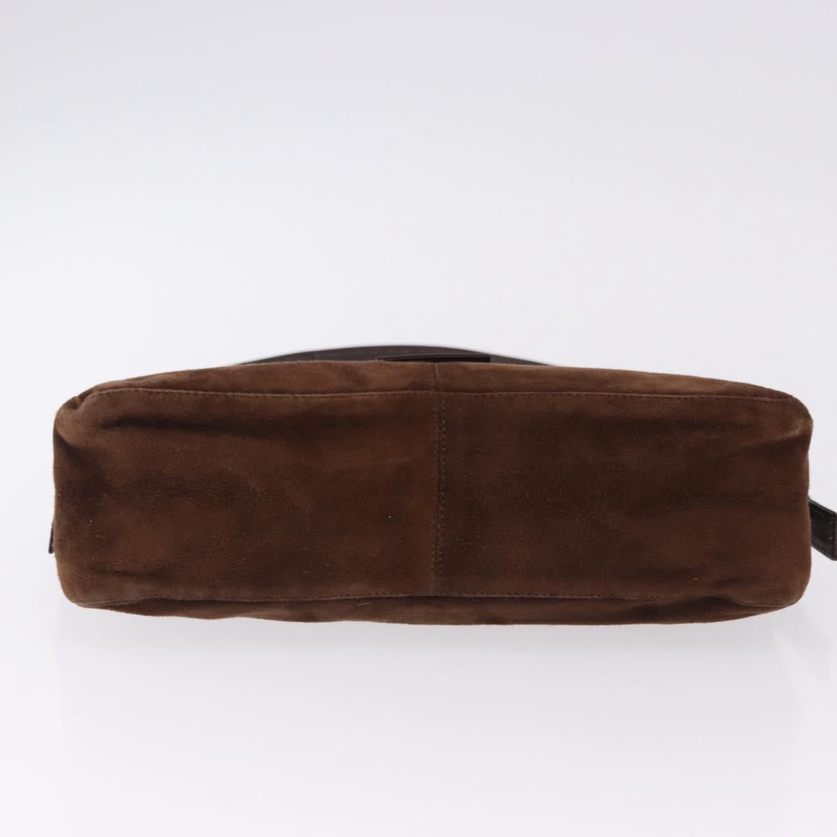 FENDI Mamma Baguette Shoulder Bag Suede Brown Silver Auth 195797V