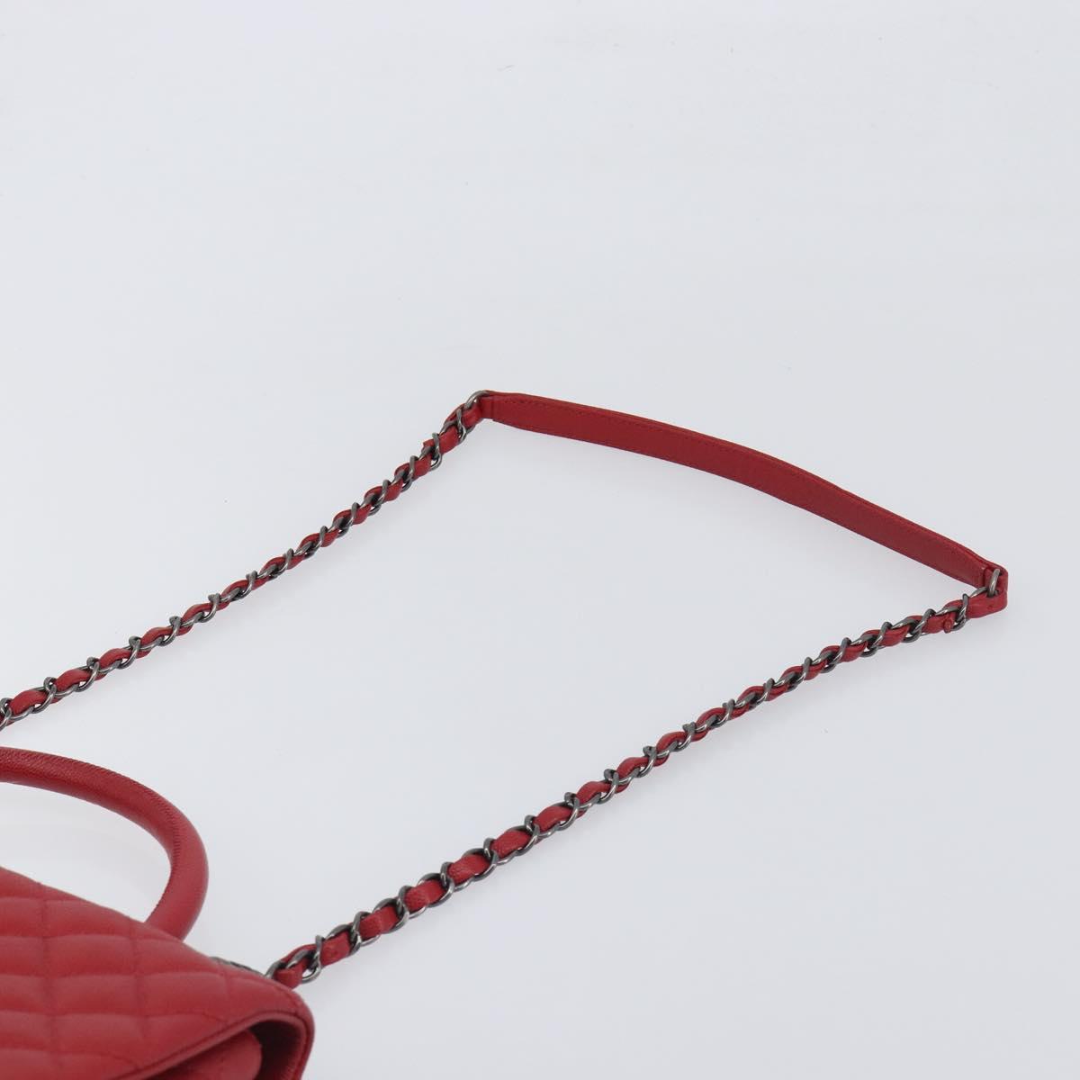 CHANEL Matelasse Coco Handle Chain Bag Caviar Skin 2way Red CC Auth 195900V