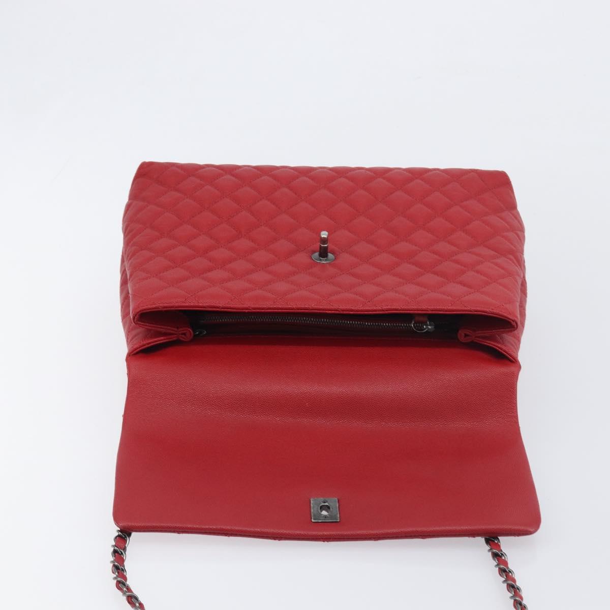 CHANEL Matelasse Coco Handle Chain Bag Caviar Skin 2way Red CC Auth 195900V