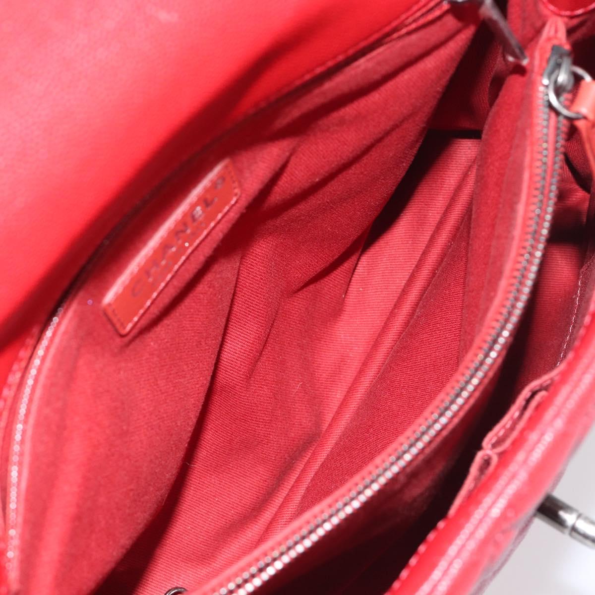 CHANEL Matelasse Coco Handle Chain Bag Caviar Skin 2way Red CC Auth 195900V