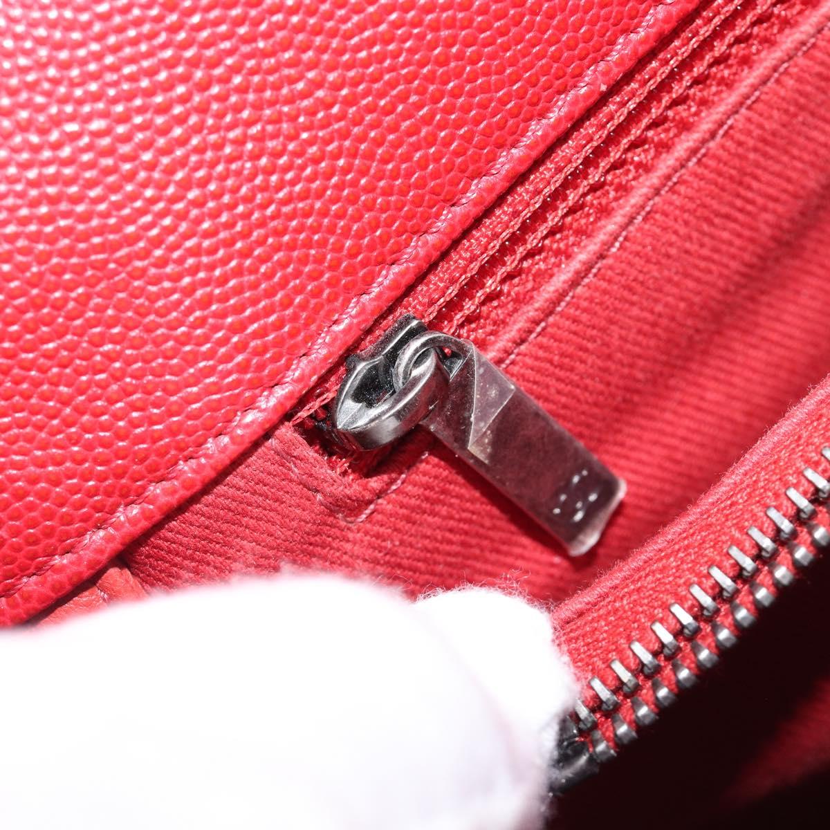 CHANEL Matelasse Coco Handle Chain Bag Caviar Skin 2way Red CC Auth 195900V