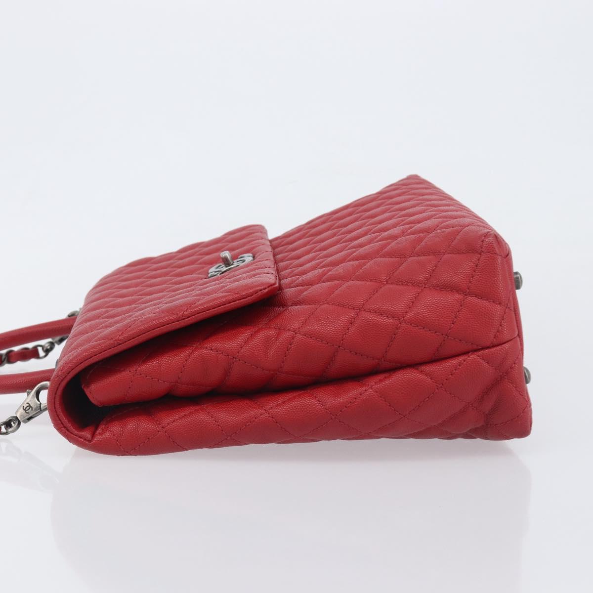 CHANEL Matelasse Coco Handle Chain Bag Caviar Skin 2way Red CC Auth 195900V