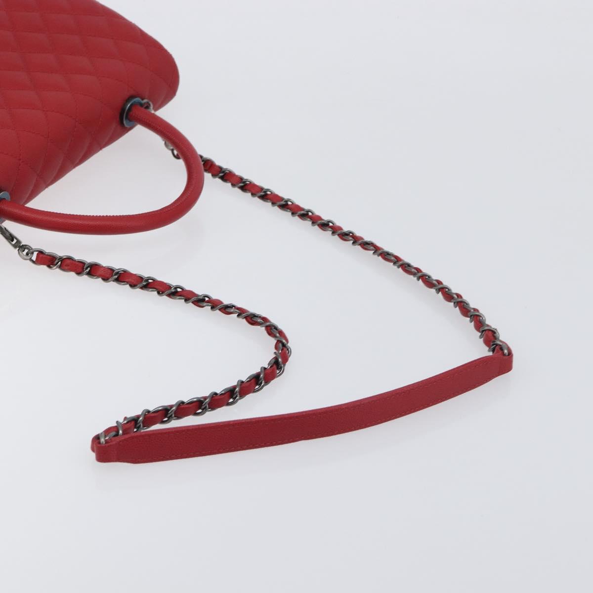 CHANEL Matelasse Coco Handle Chain Bag Caviar Skin 2way Red CC Auth 195900V