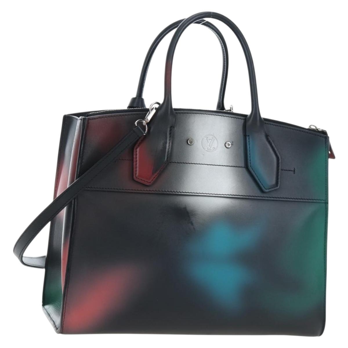 LOUIS VUITTON City Steamer MM Hand Bag Leather Black Silver LV Auth 195902SM