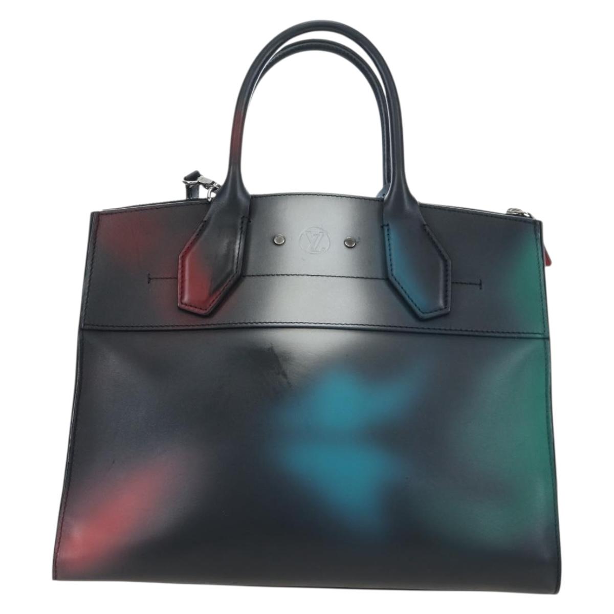 LOUIS VUITTON City Steamer MM Hand Bag Leather Black Silver LV Auth 195902SM