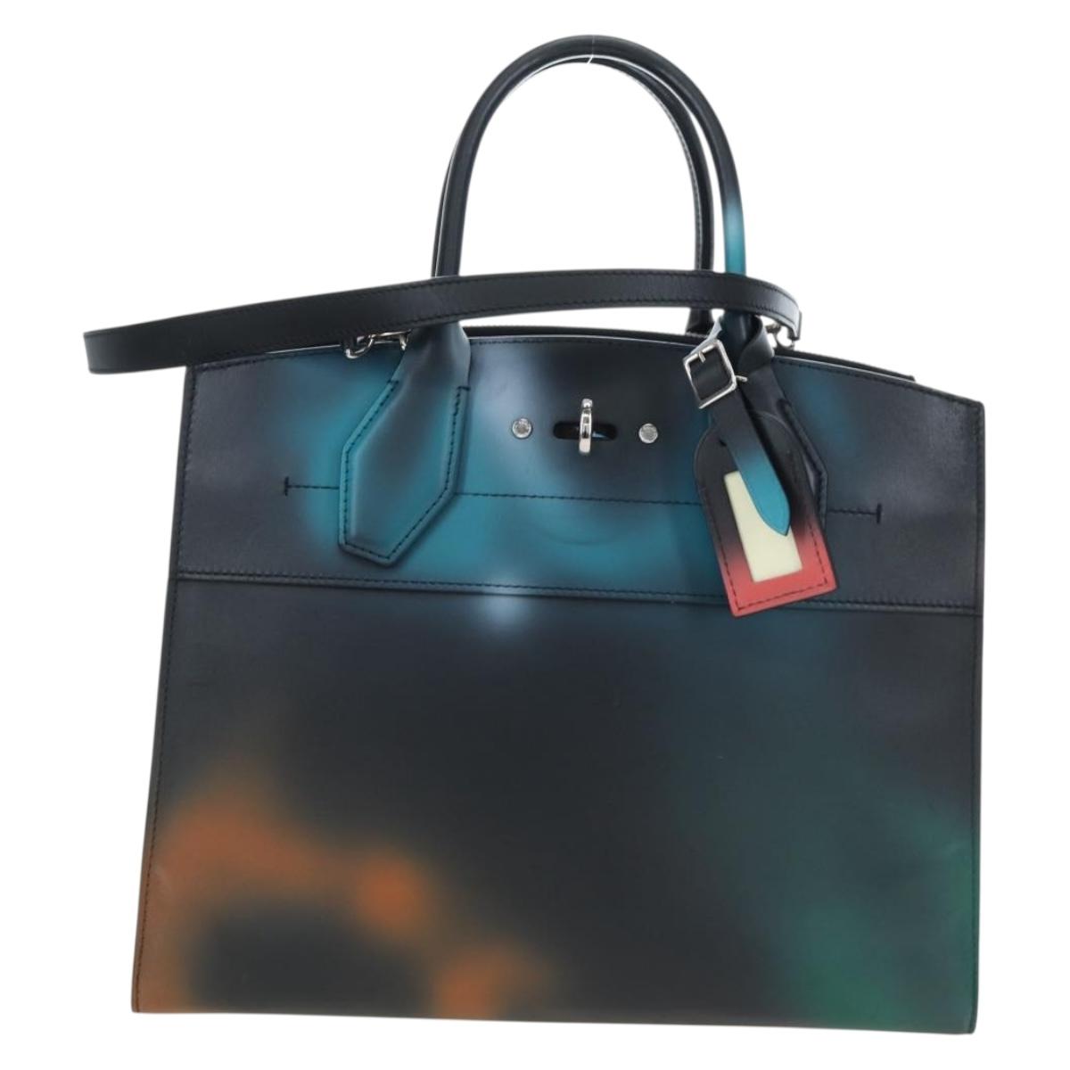 LOUIS VUITTON City Steamer MM Hand Bag Leather Black Silver LV Auth 195902SM