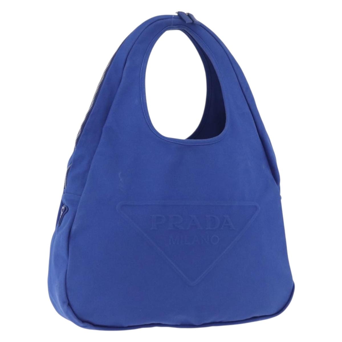 PRADA Shoulder Bag Canvas Blue Silver Auth 195903A