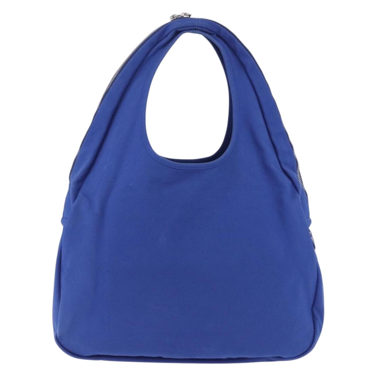 PRADA Shoulder Bag Canvas Blue Silver Auth 195903A