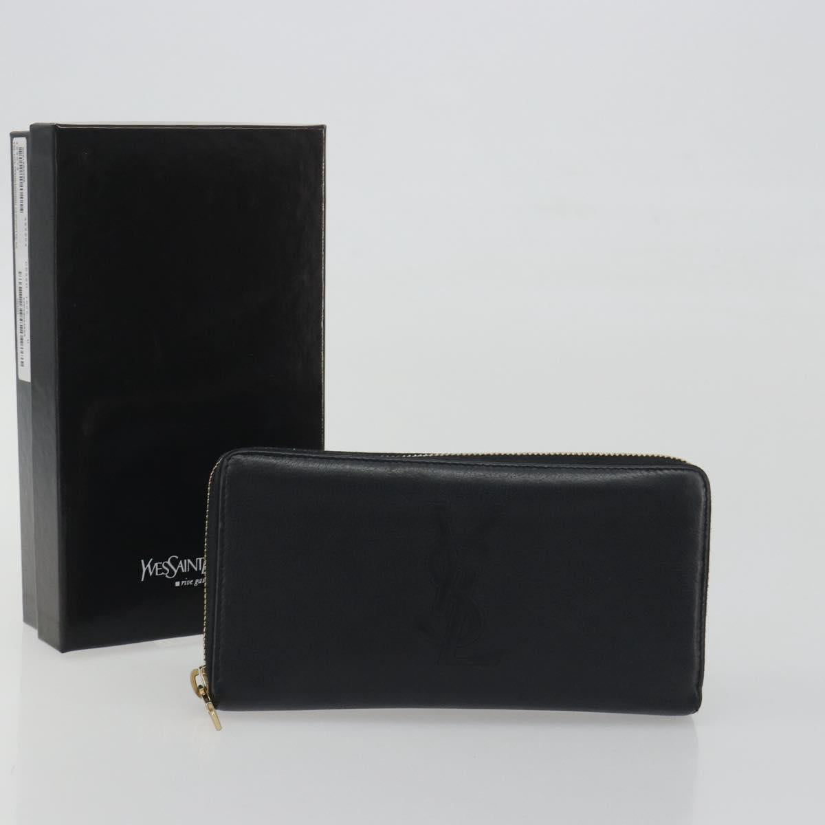 SAINT LAURENT Cassandra Long Wallet Leather Black Gold Auth 195906A