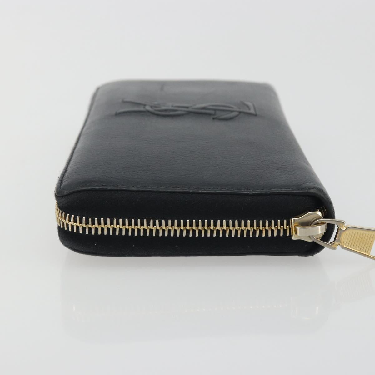 SAINT LAURENT Cassandra Long Wallet Leather Black Gold Auth 195906A