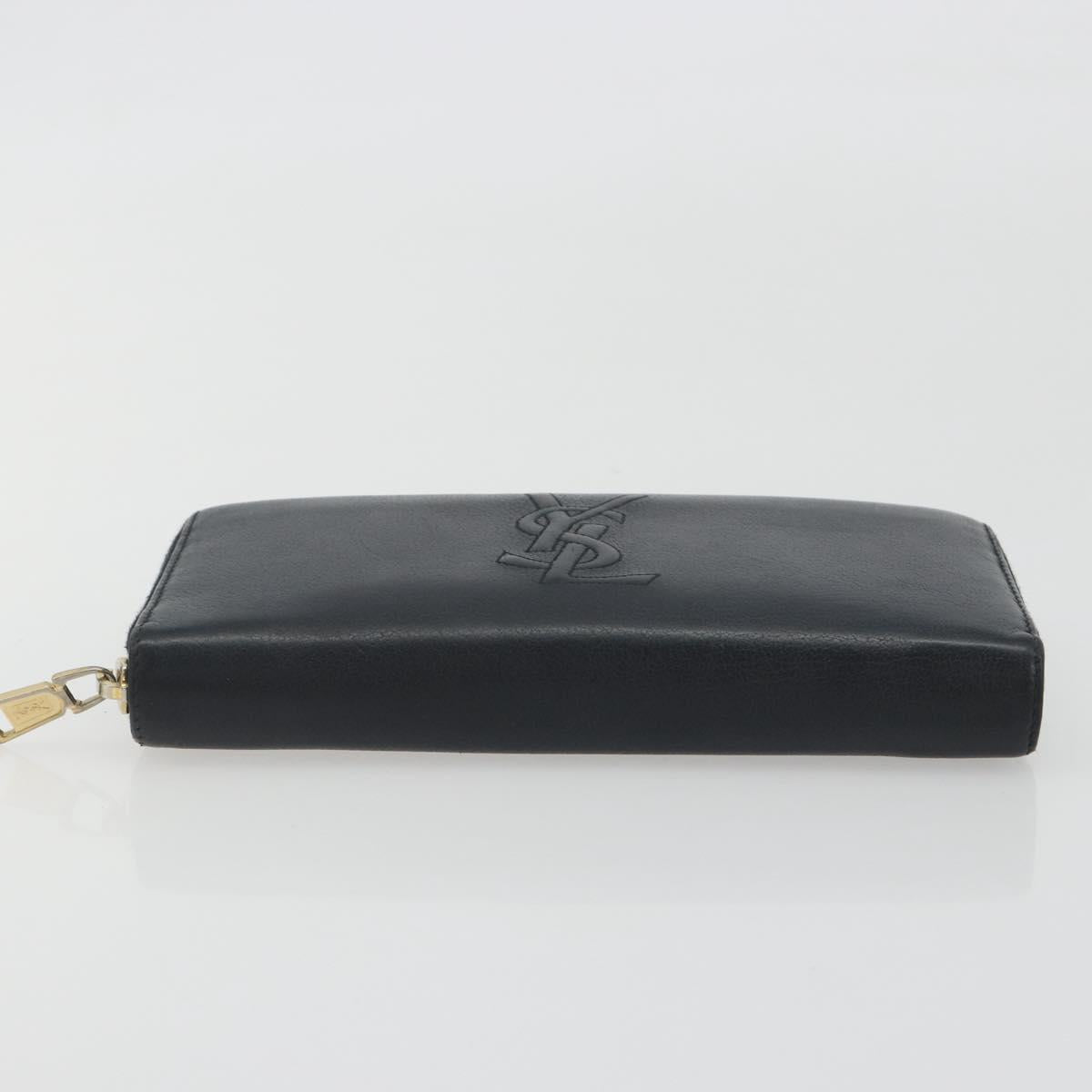 SAINT LAURENT Cassandra Long Wallet Leather Black Gold Auth 195906A