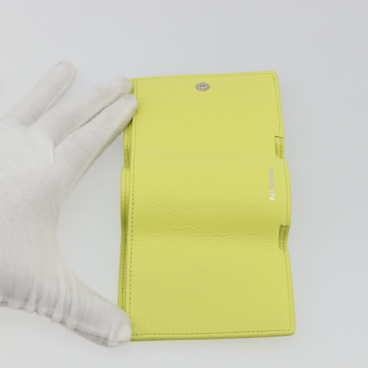 BALENCIAGA Paper Mini Trifold Wallet Leather Yellow Silver 391446 Auth 195909M