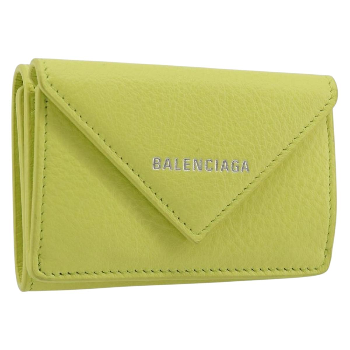 BALENCIAGA Paper Mini Trifold Wallet Leather Yellow Silver 391446 Auth 195909M