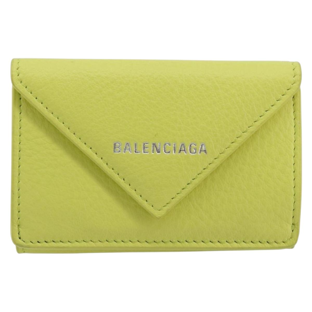 BALENCIAGA Paper Mini Trifold Wallet Leather Yellow Silver 391446 Auth 195909M
