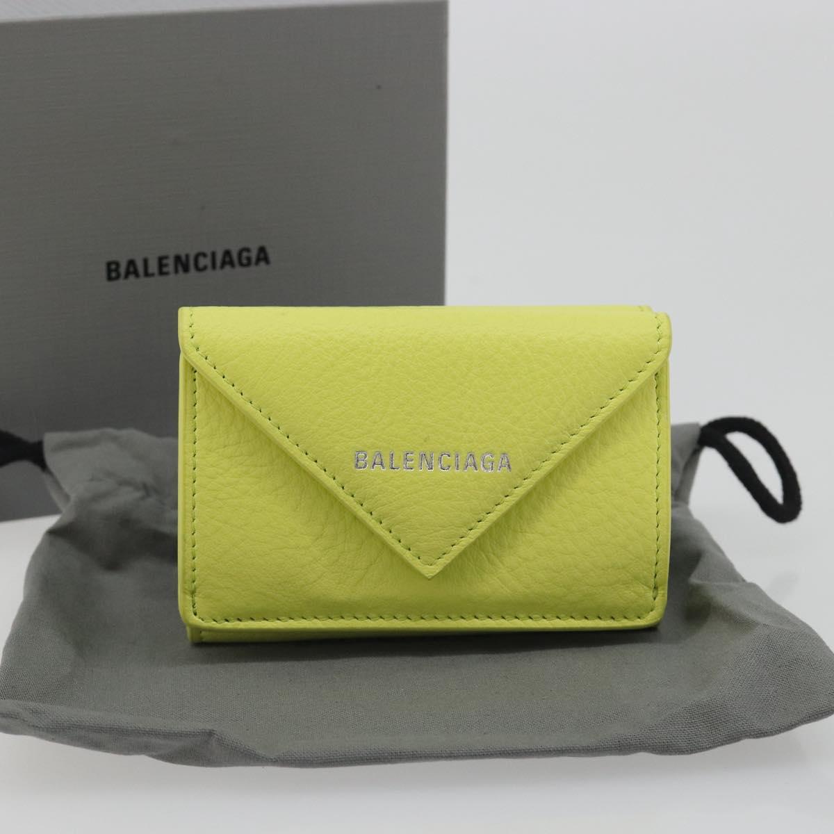 BALENCIAGA Paper Mini Trifold Wallet Leather Yellow Silver 391446 Auth 195909M