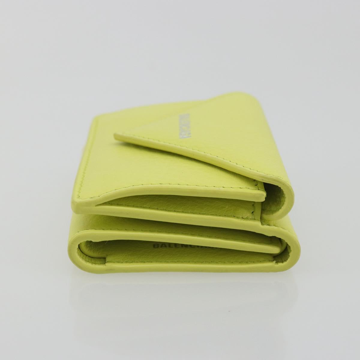 BALENCIAGA Paper Mini Trifold Wallet Leather Yellow Silver 391446 Auth 195909M