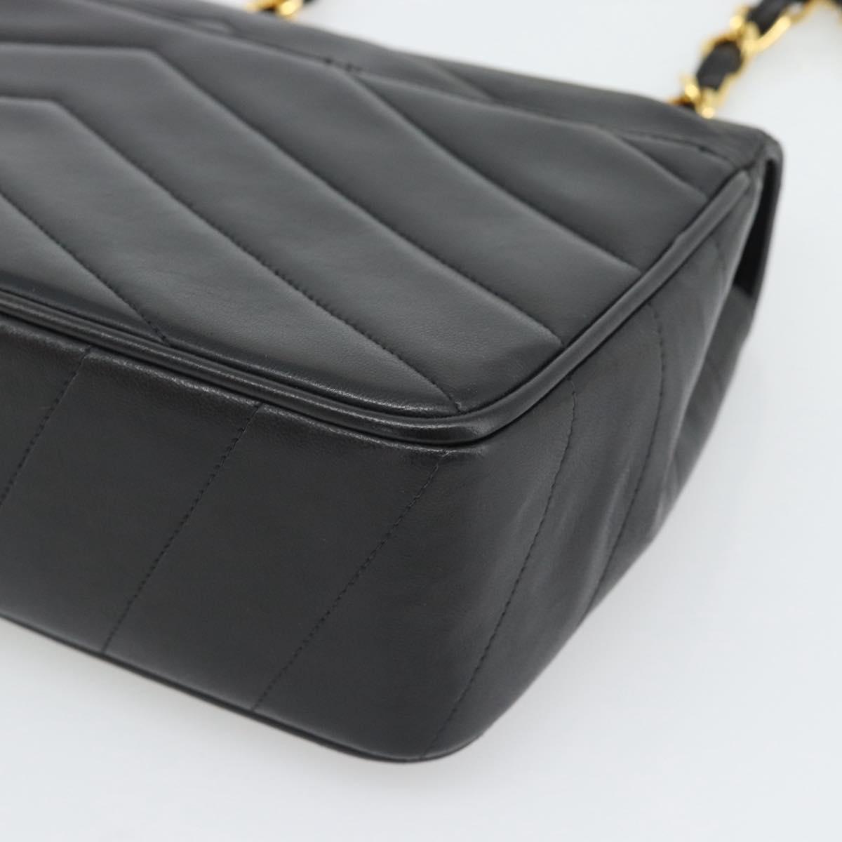 CHANEL V stitch Chain Shoulder Bag Lamb Skin Black Gold CC Auth 195911V