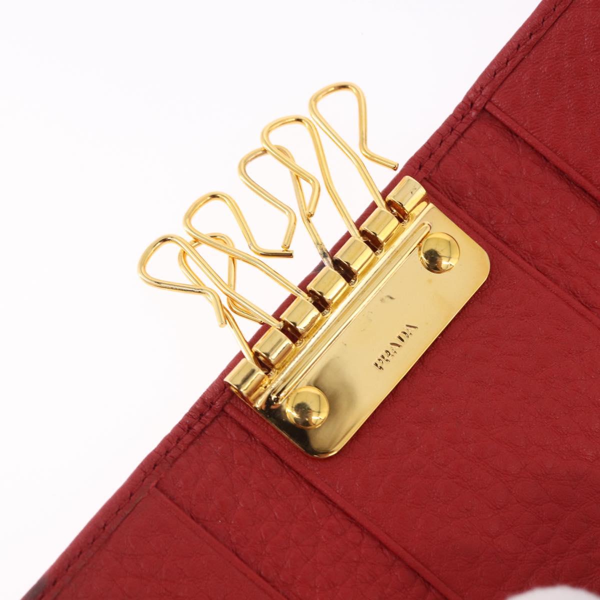 PRADA Key Case Vittero Dino Leather Red Auth 195914A
