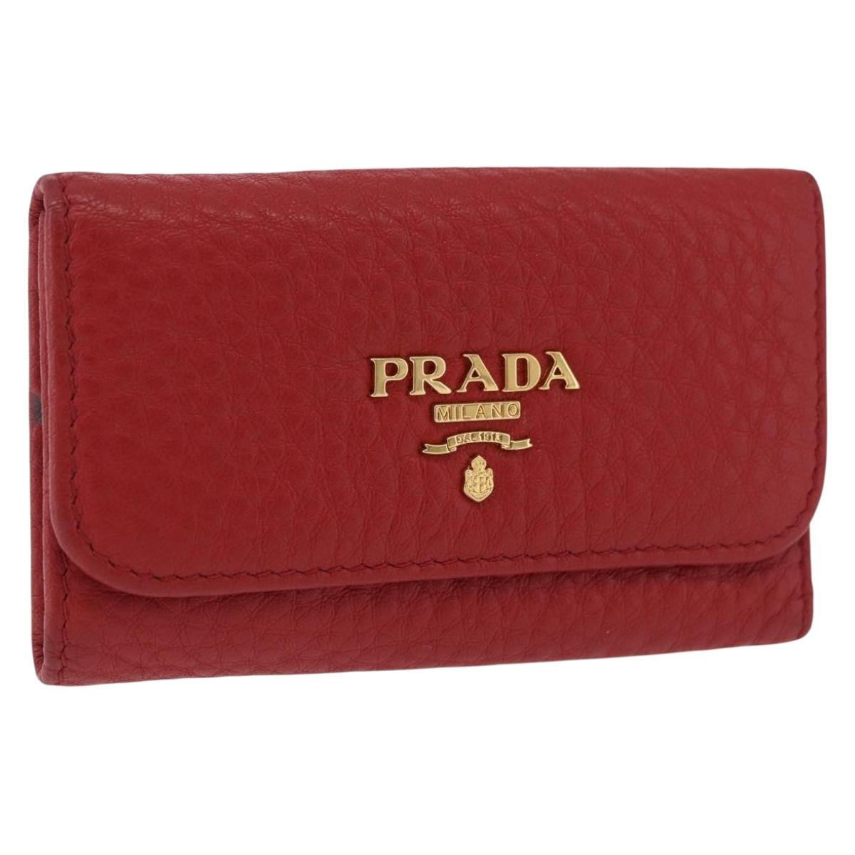 PRADA Key Case Vittero Dino Leather Red Auth 195914A