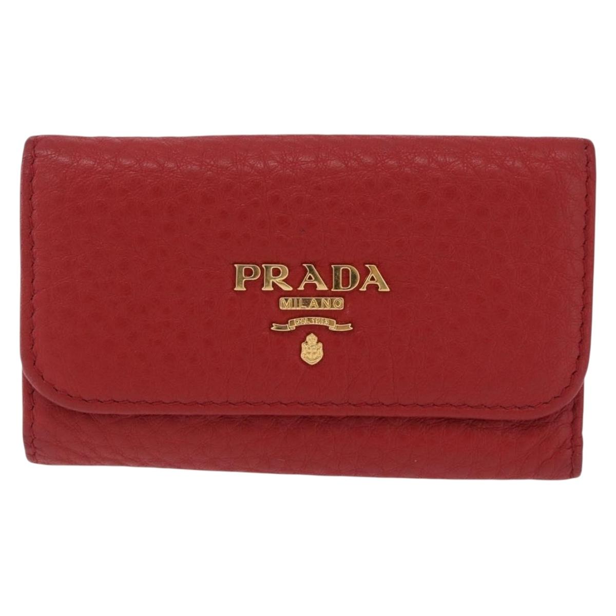 PRADA Key Case Vittero Dino Leather Red Auth 195914A