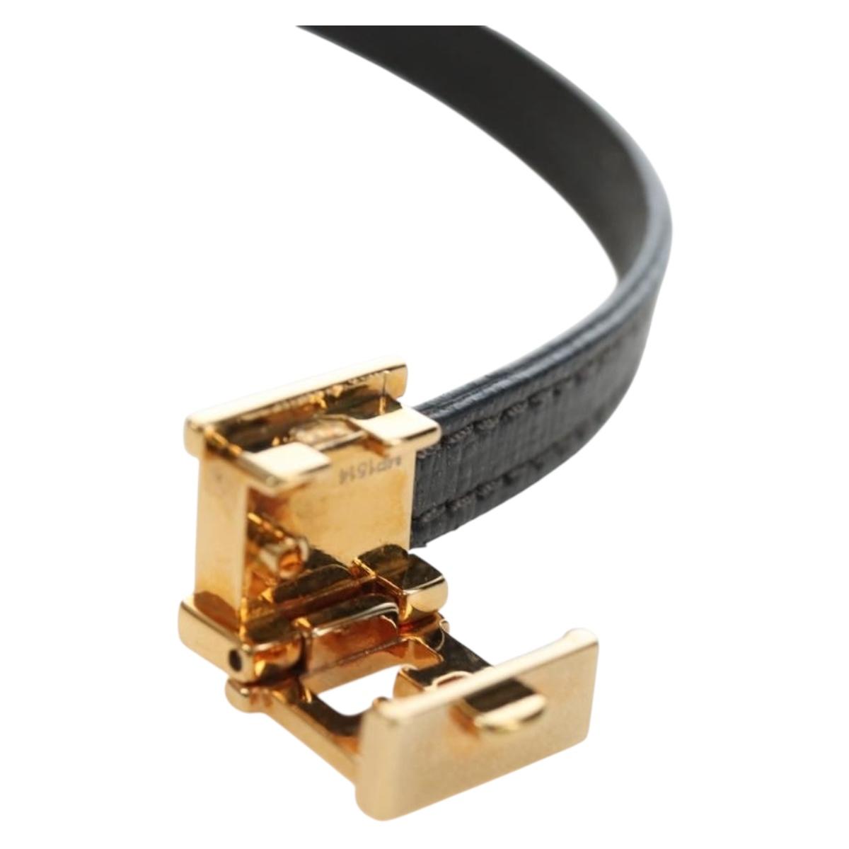 FENDI Bracelet Leather Gray Gold Auth 195915M