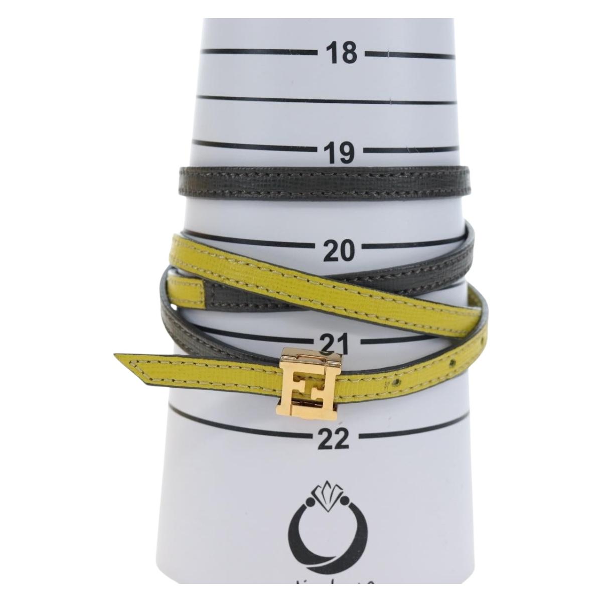 FENDI Bracelet Leather Gray Gold Auth 195915M