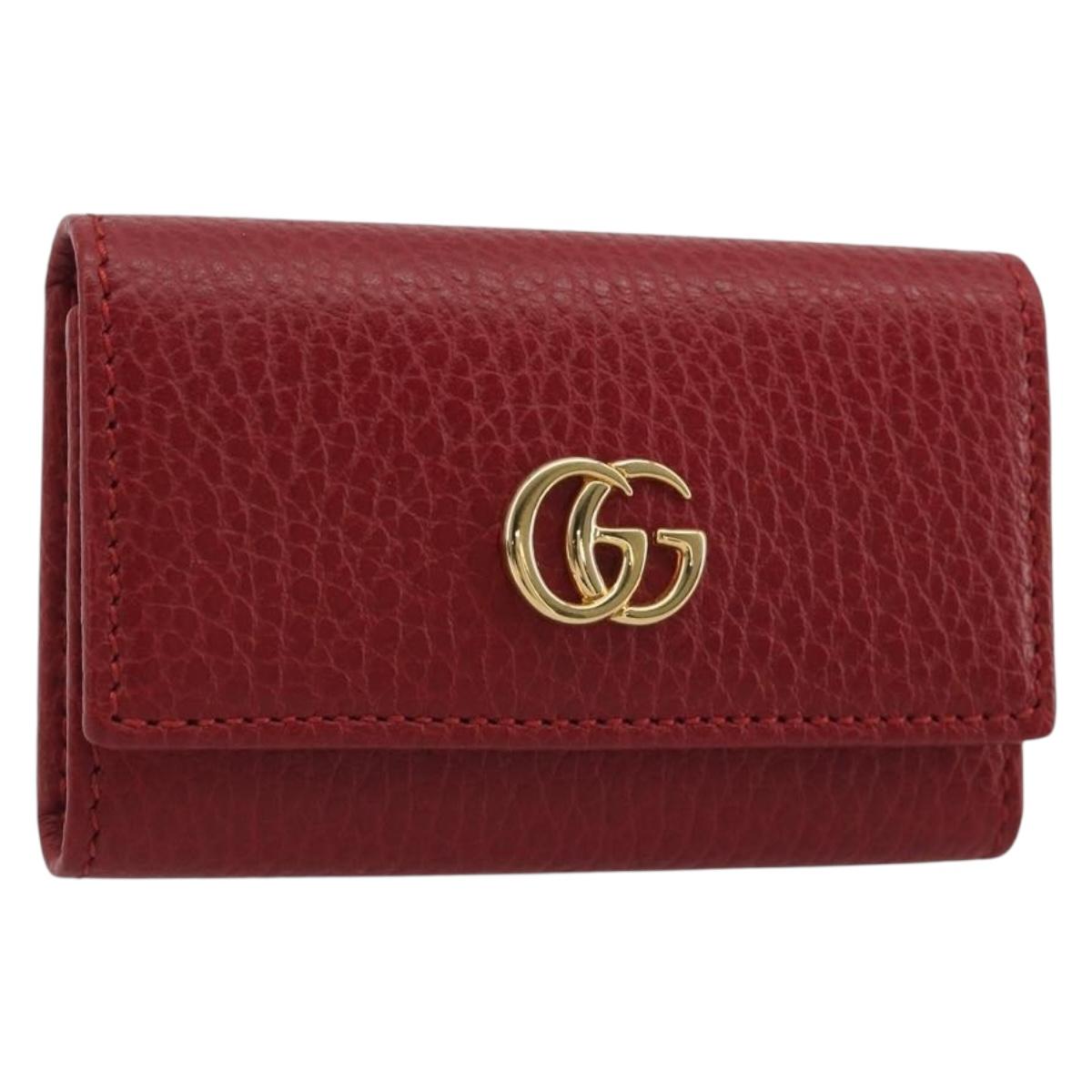 GUCCI GG Marmont Key Case Leather Red Gold 456118 Auth 195916M