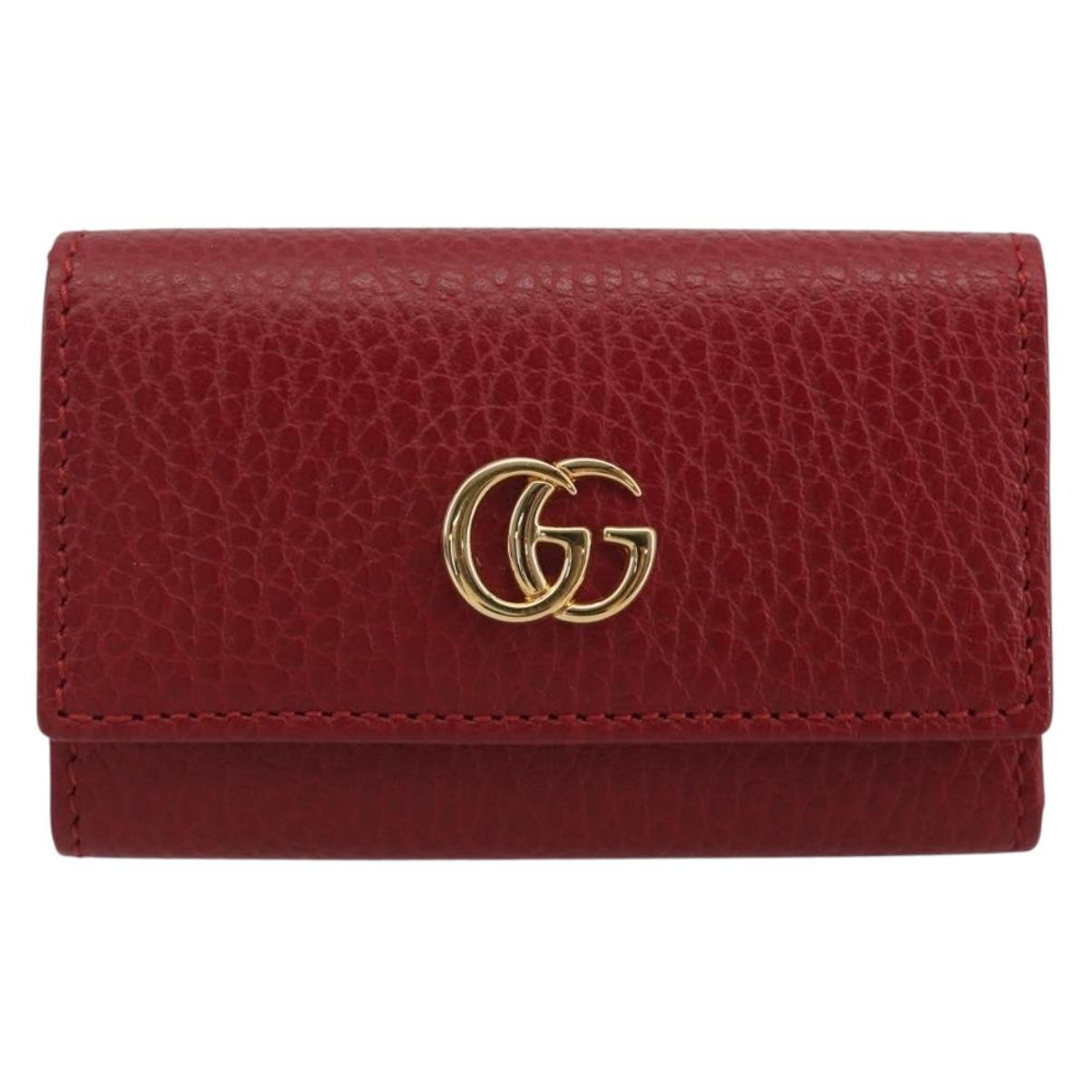 GUCCI GG Marmont Key Case Leather Red Gold 456118 Auth 195916M