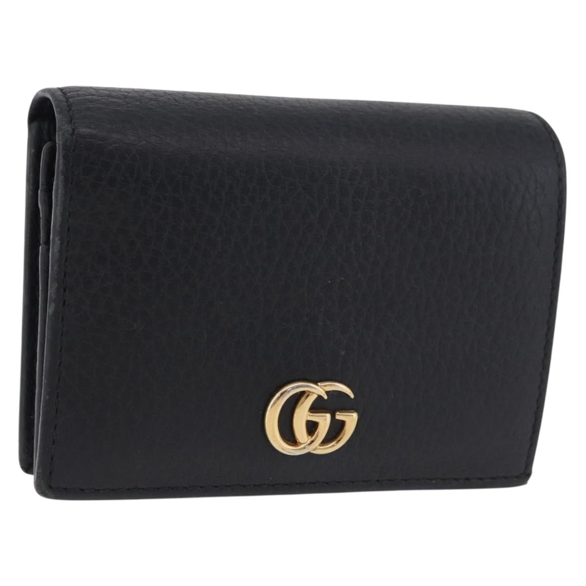 GUCCI GG Marmont Bifold Wallet Leather Black Gold 456126 Auth 195918A