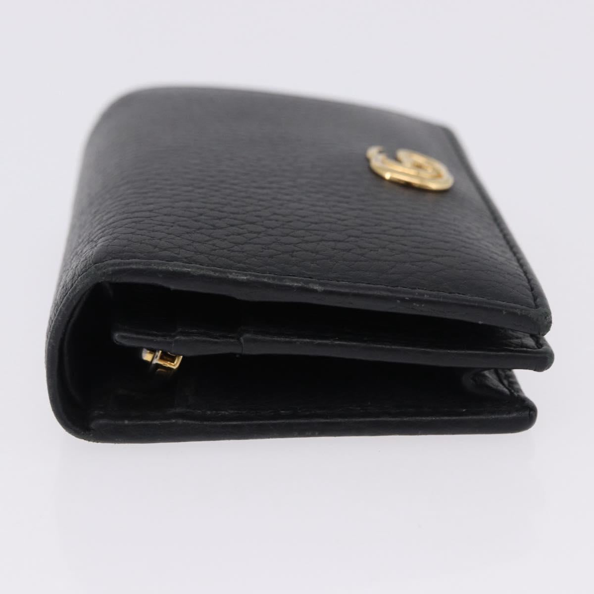 GUCCI GG Marmont Bifold Wallet Leather Black Gold 456126 Auth 195918A
