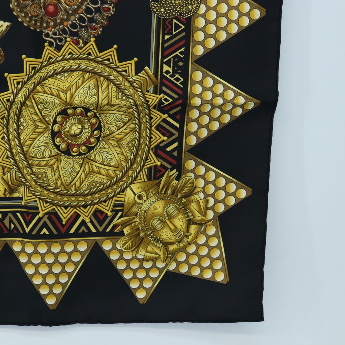 HERMES Carre 90 Scarf ”L'OR DES CHEFS” Silk Black Auth 195923M