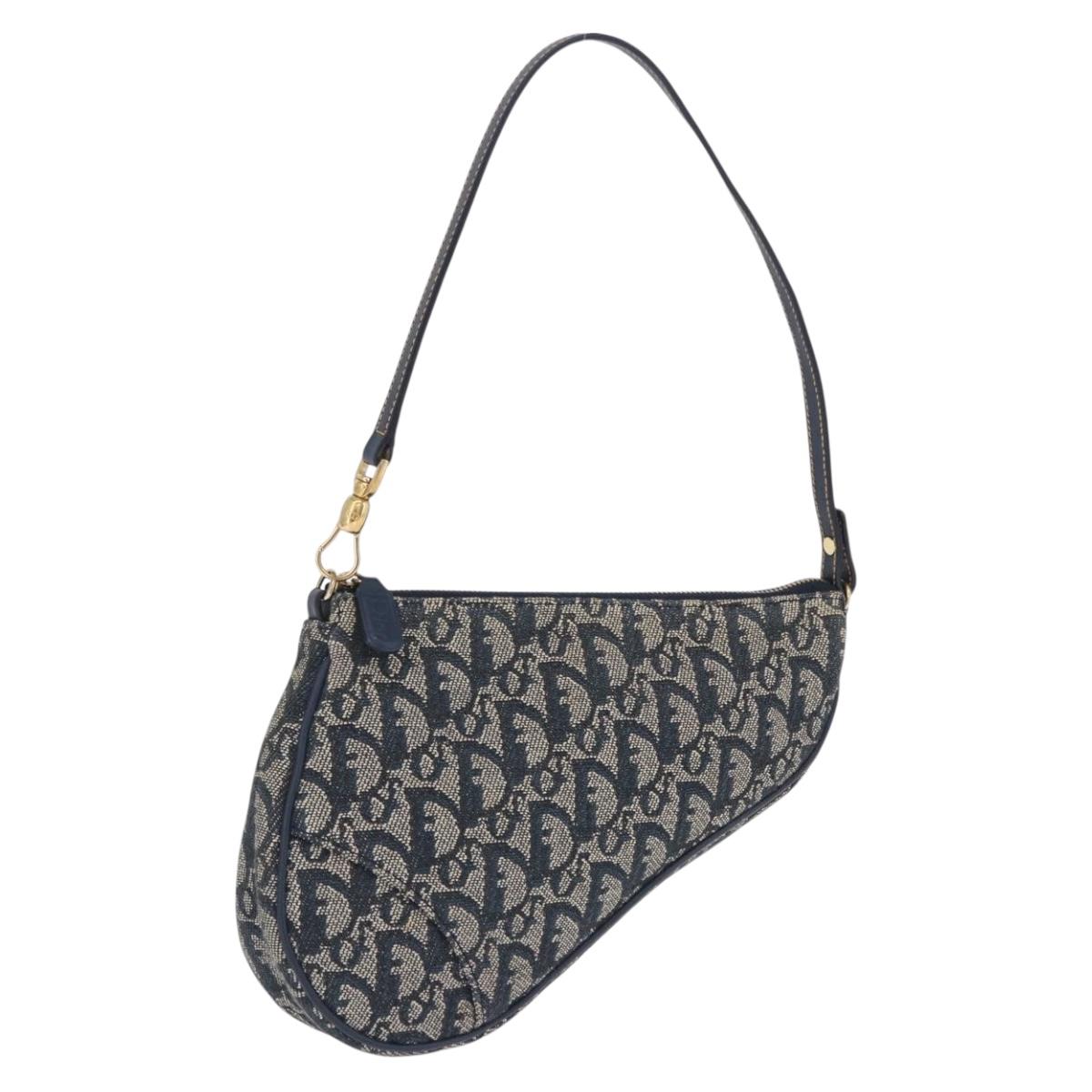 Christian Dior Trotter Canvas Saddle Accessory Pouch Navy Gold Auth 195928V