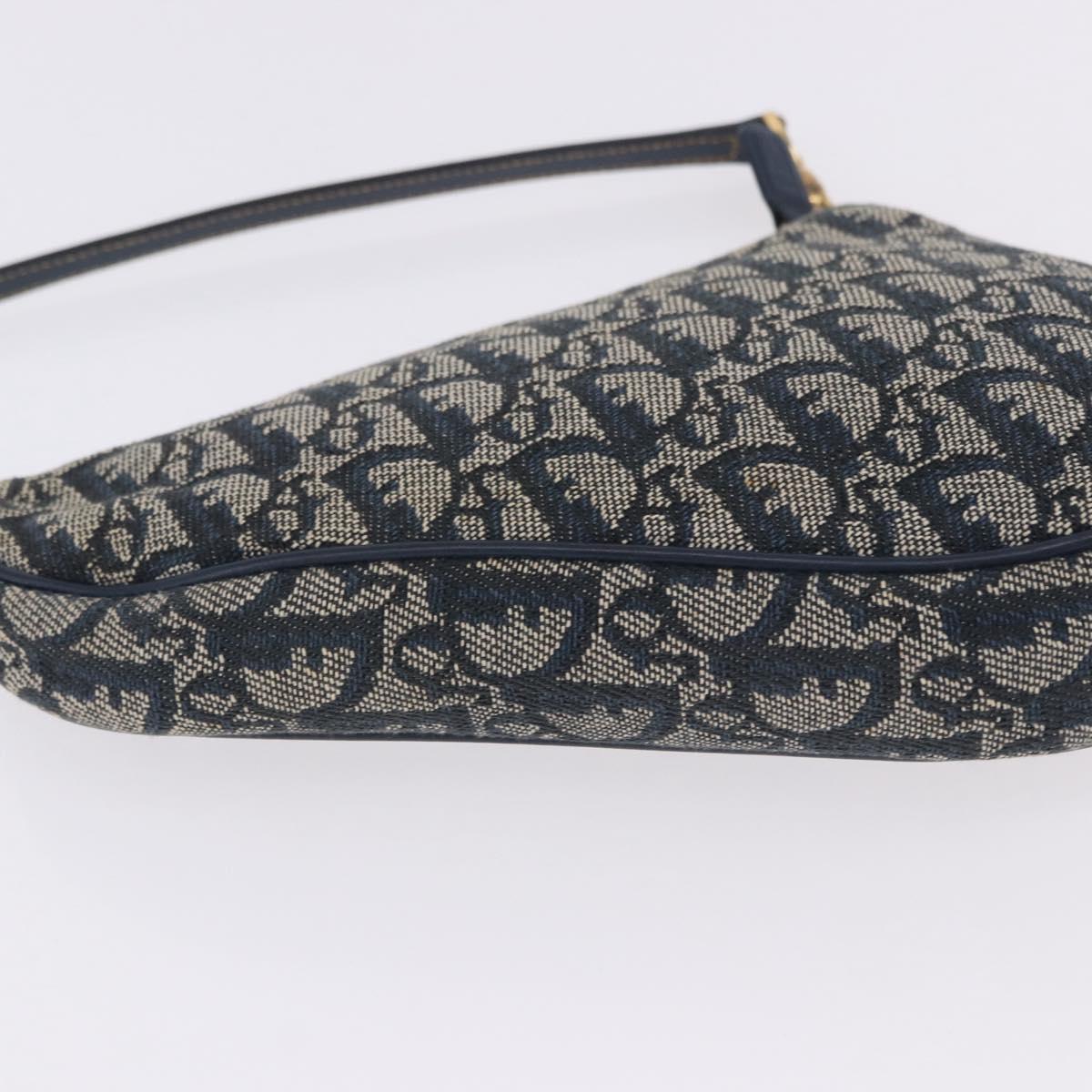 Christian Dior Trotter Canvas Saddle Accessory Pouch Navy Gold Auth 195928V
