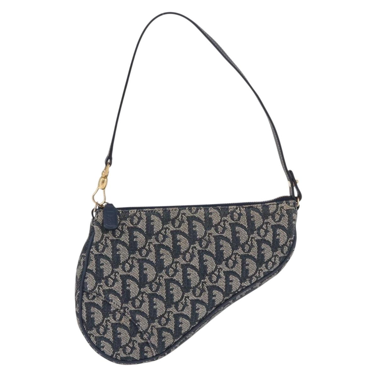 Christian Dior Trotter Canvas Saddle Accessory Pouch Navy Gold Auth 195928V