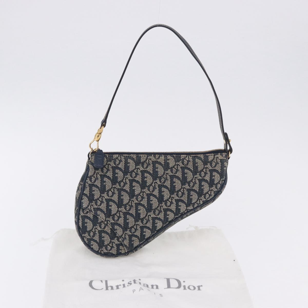 Christian Dior Trotter Canvas Saddle Accessory Pouch Navy Gold Auth 195928V