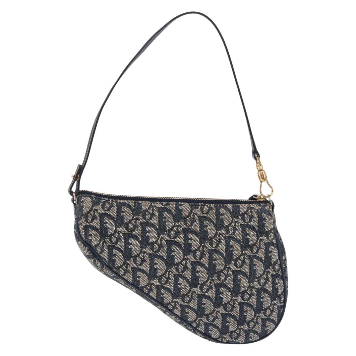 Christian Dior Trotter Canvas Saddle Accessory Pouch Navy Gold Auth 195928V