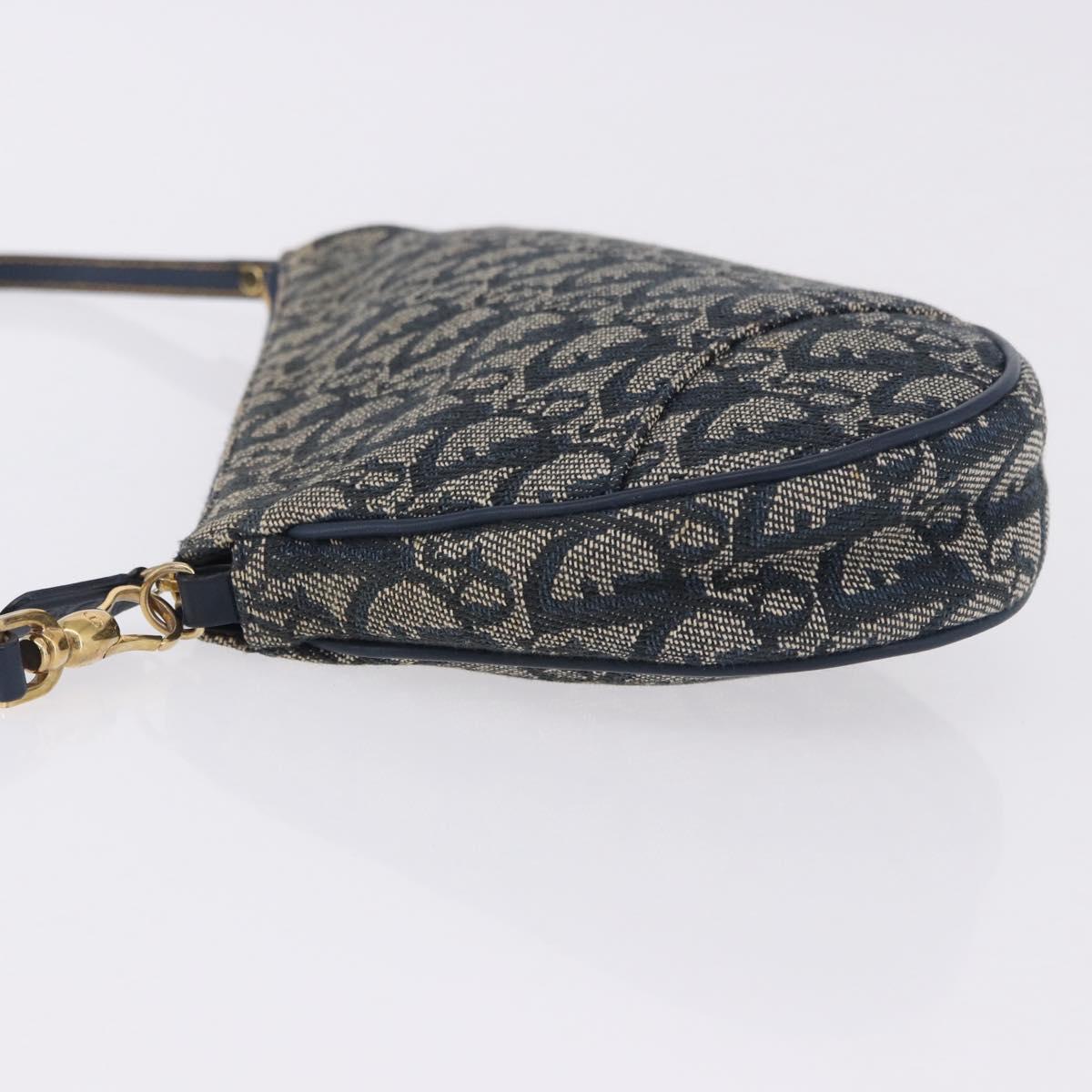 Christian Dior Trotter Canvas Saddle Accessory Pouch Navy Gold Auth 195928V