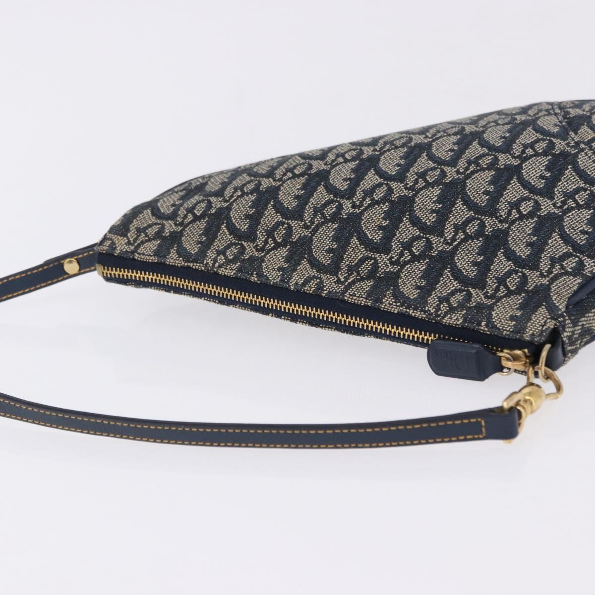 Christian Dior Trotter Canvas Saddle Accessory Pouch Navy Gold Auth 195928V