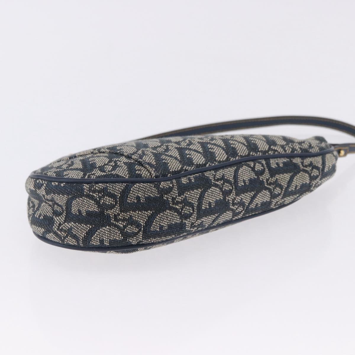 Christian Dior Trotter Canvas Saddle Accessory Pouch Navy Gold Auth 195928V
