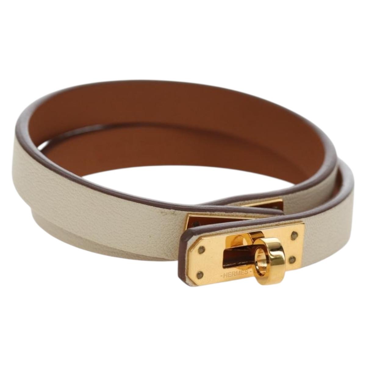 HERMES Mini Kelly Double Tour Bracelet Leather Ivory Gold Auth 195932V