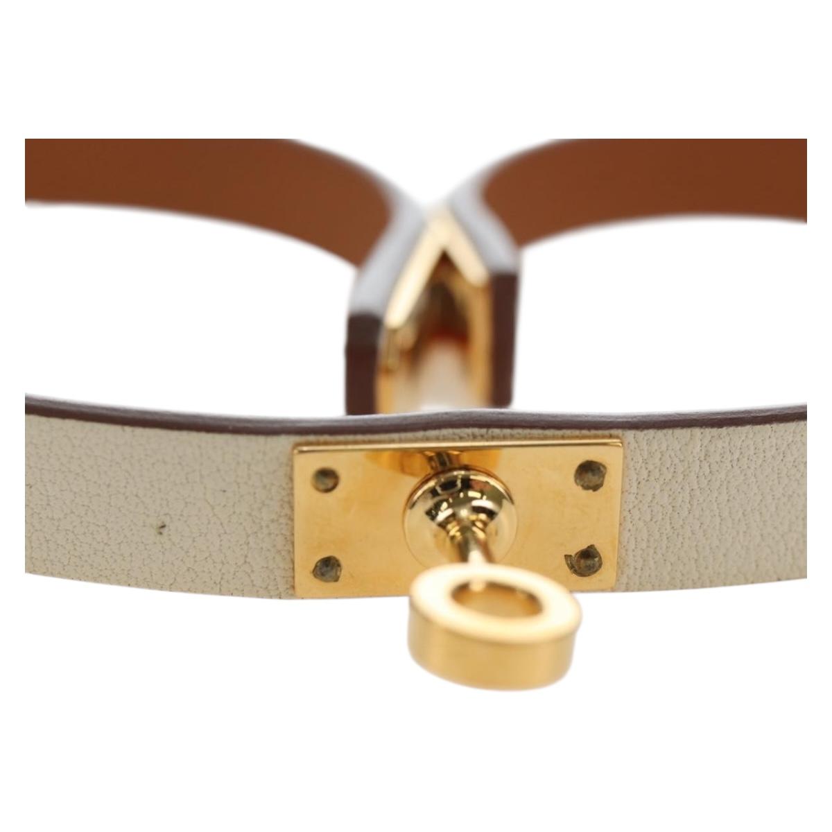 HERMES Mini Kelly Double Tour Bracelet Leather Ivory Gold Auth 195932V