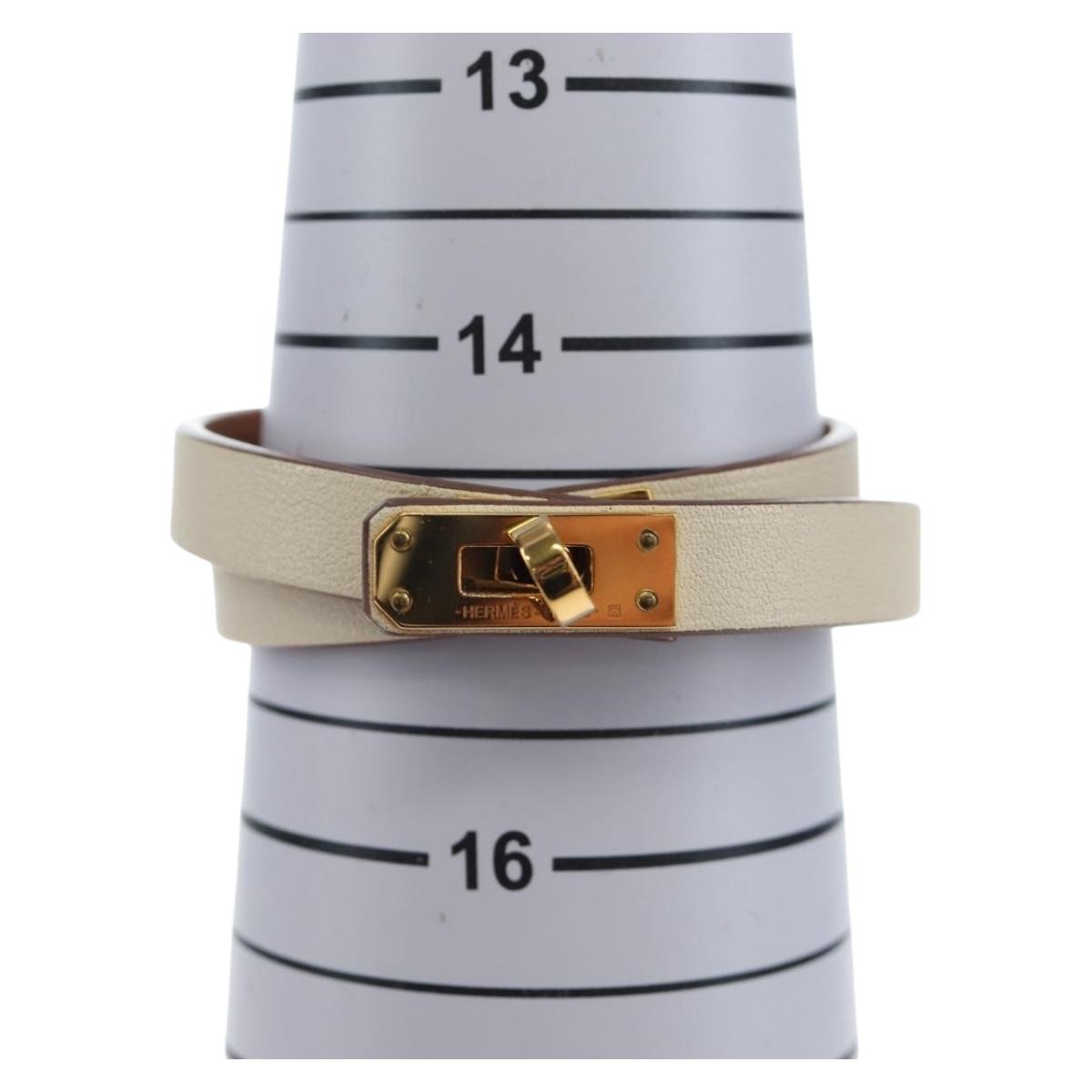 HERMES Mini Kelly Double Tour Bracelet Leather Ivory Gold Auth 195932V