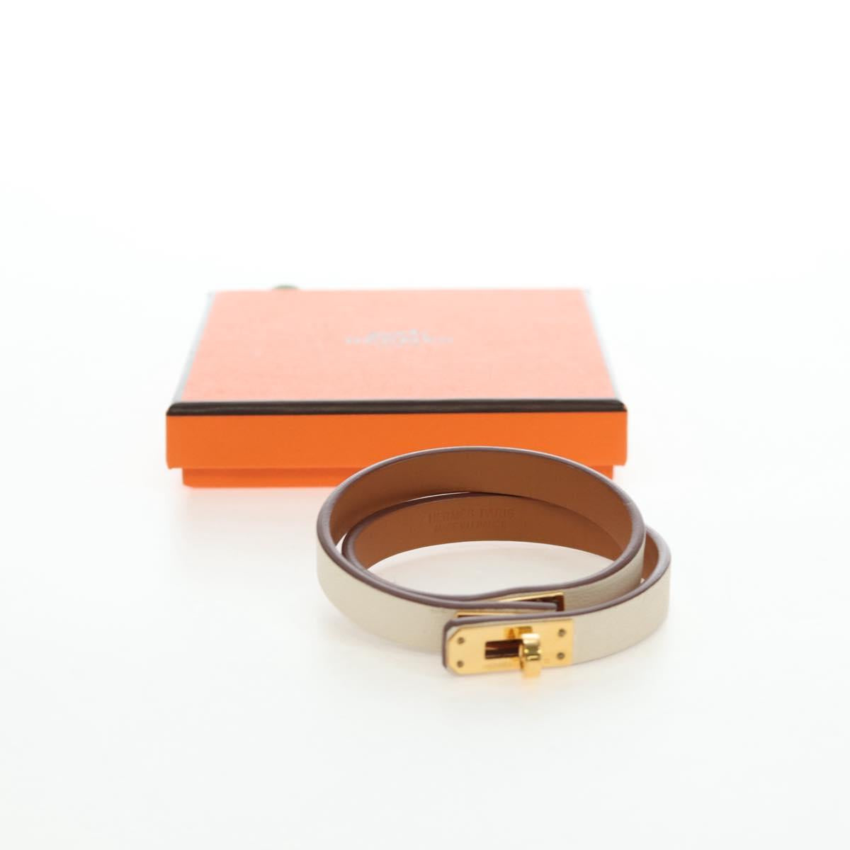 HERMES Mini Kelly Double Tour Bracelet Leather Ivory Gold Auth 195932V