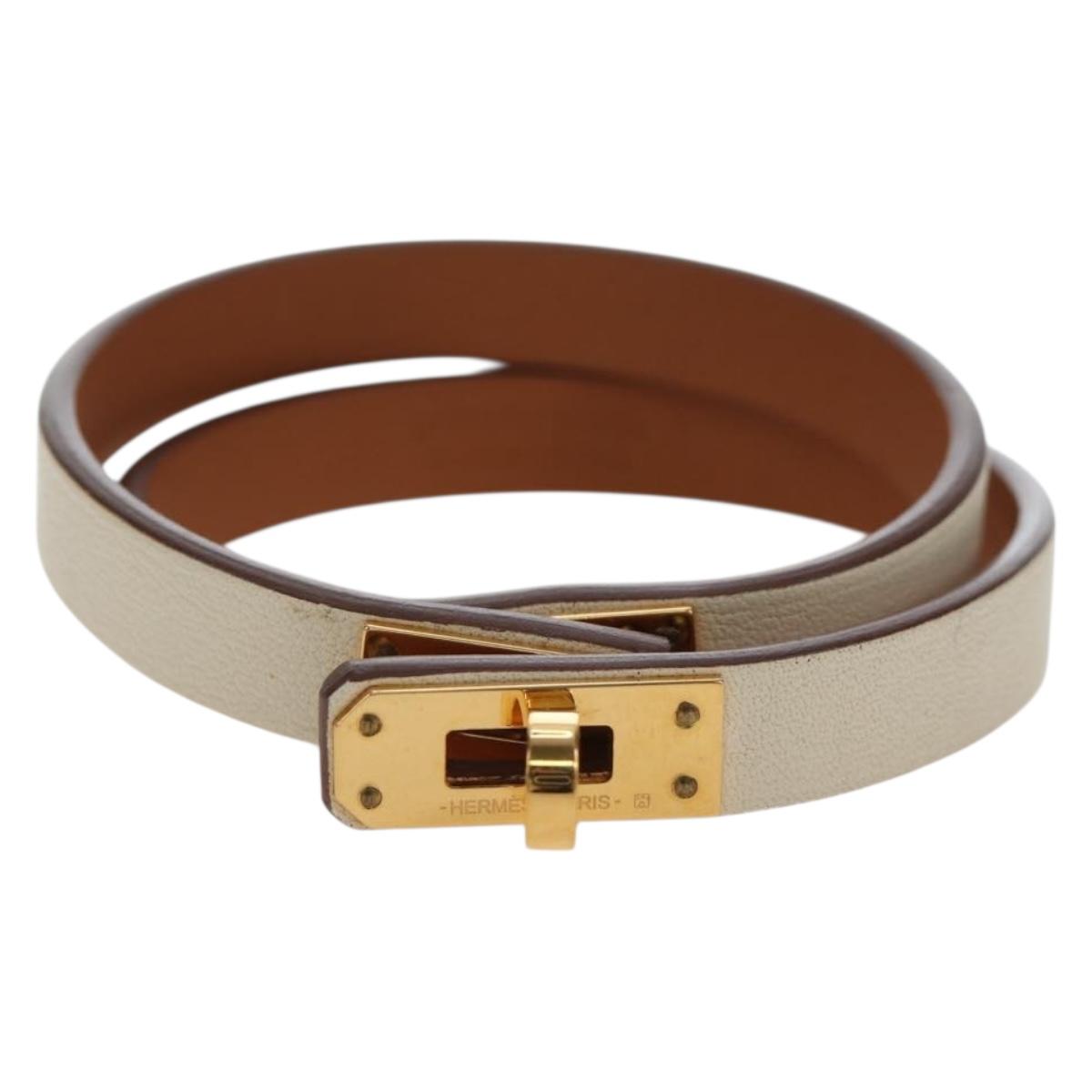 HERMES Mini Kelly Double Tour Bracelet Leather Ivory Gold Auth 195932V