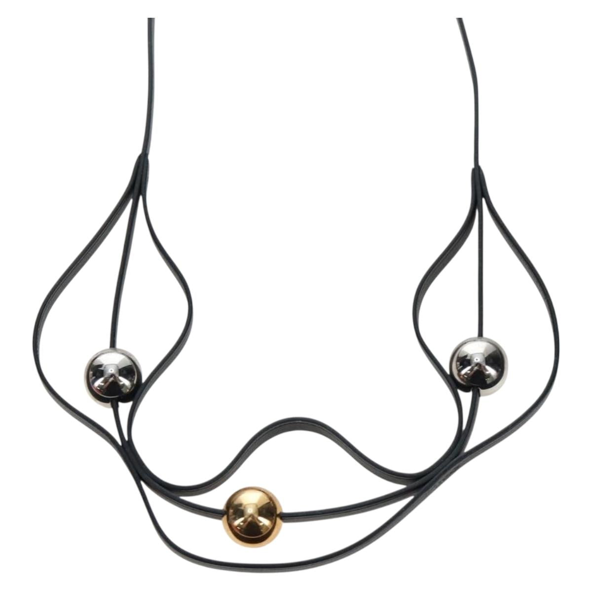 HERMES Necklace Leather Black Auth 195933V