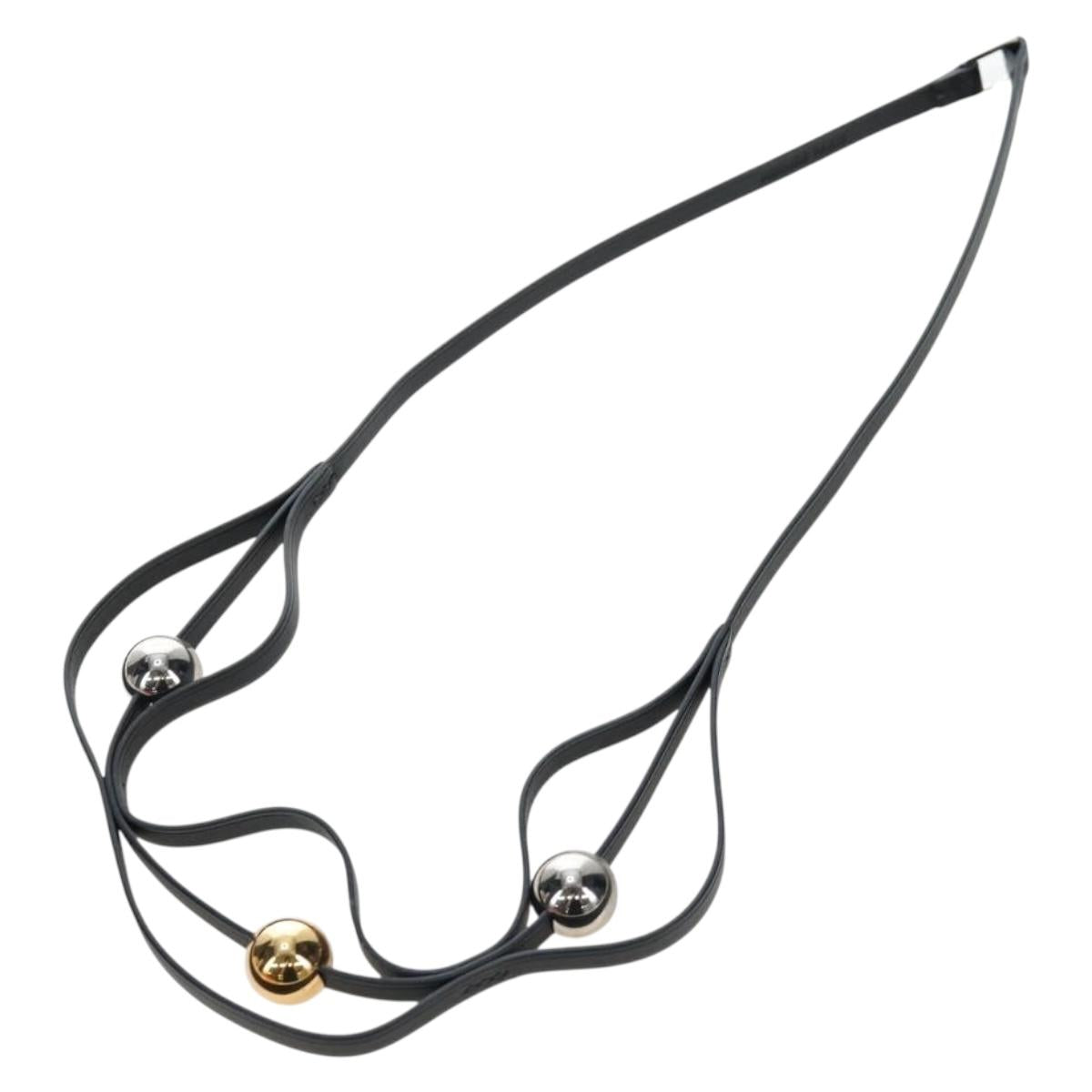 HERMES Necklace Leather Black Auth 195933V