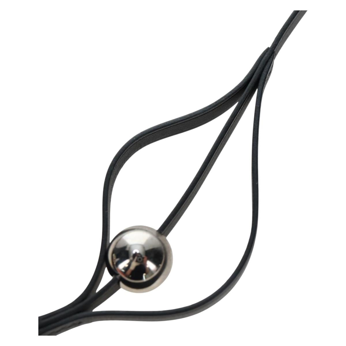 HERMES Necklace Leather Black Auth 195933V