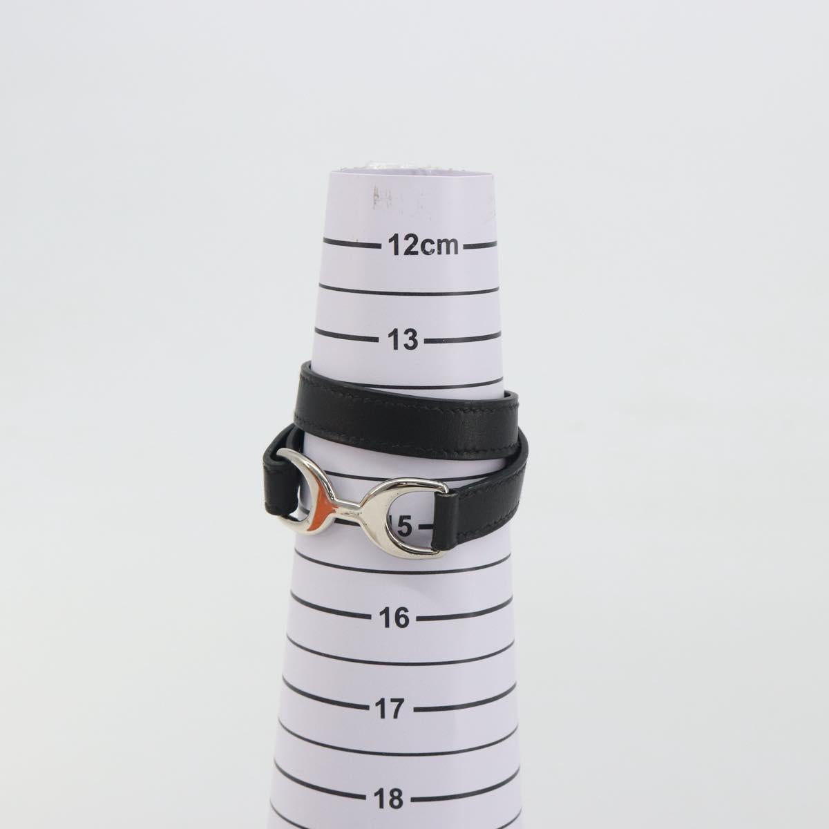 HERMES Papan Bracelet Leather Black Silver Auth 195944M